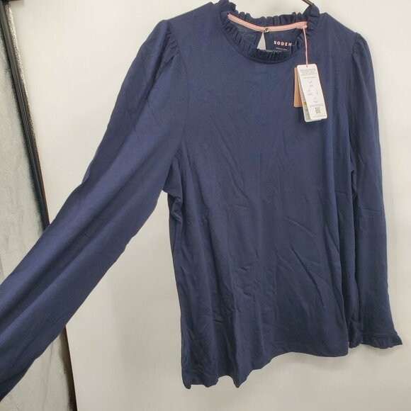 Boden Supersoft Frill Detail Top Women Size 16 / 18 NWT Long Sleeve Blouse Navy - Picture 4 of 15